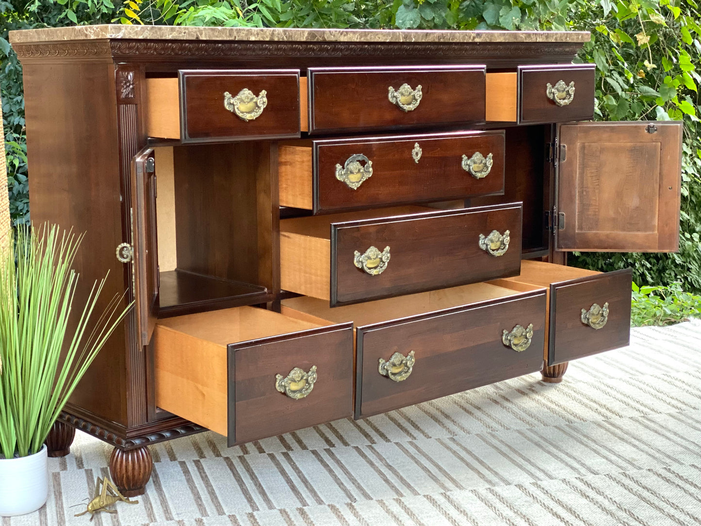 Modern Wooden Marble Top Credenza