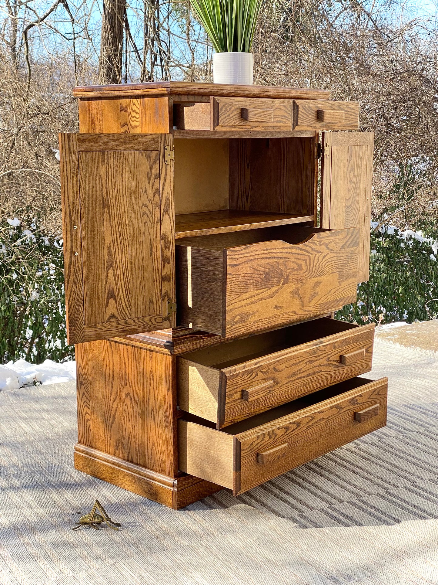 Vintage Oak Highboy Dresser