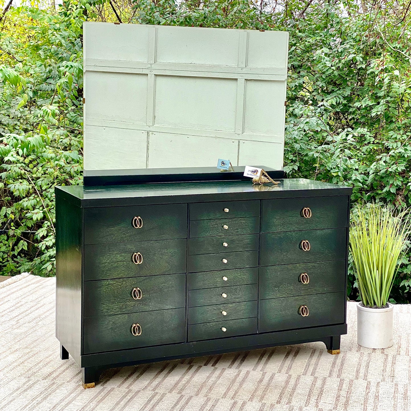 Vintage MCM Green Bassett 6 Drawer Dresser