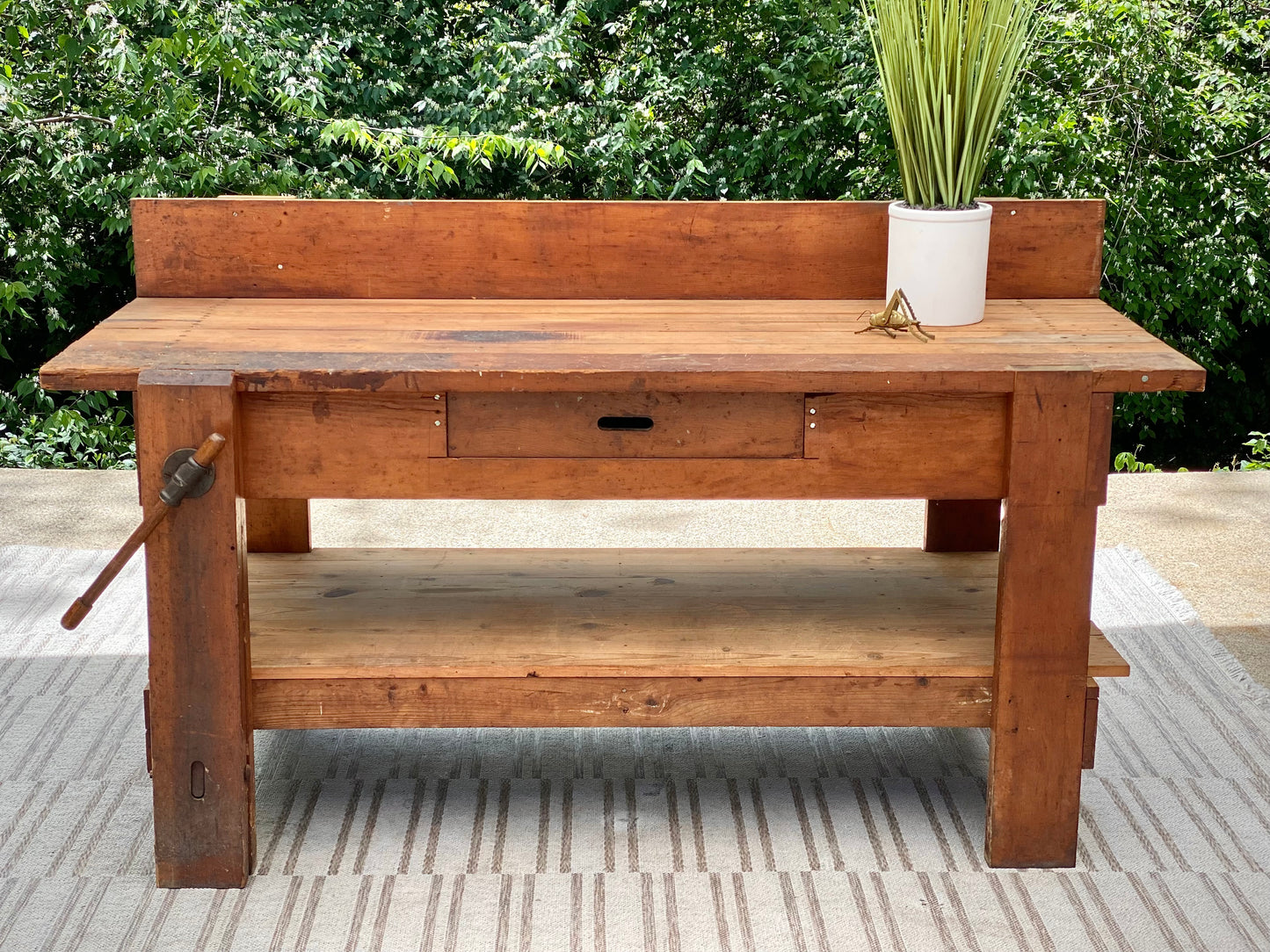 Vintage Wooden Work Bench with Vise