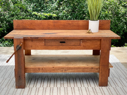Vintage Wooden Work Bench with Vise