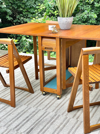 Vintage MCM Aldo Jacober Drop Leaf Table with 4 Folding Chairs