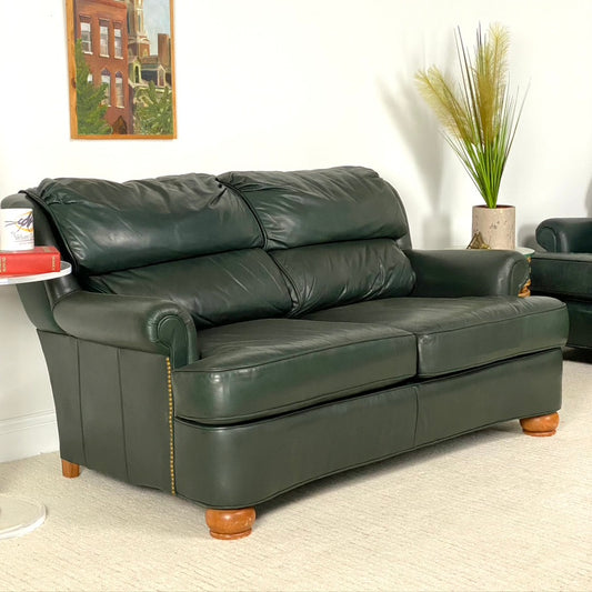 Modern Green Leather Loveseat Couch