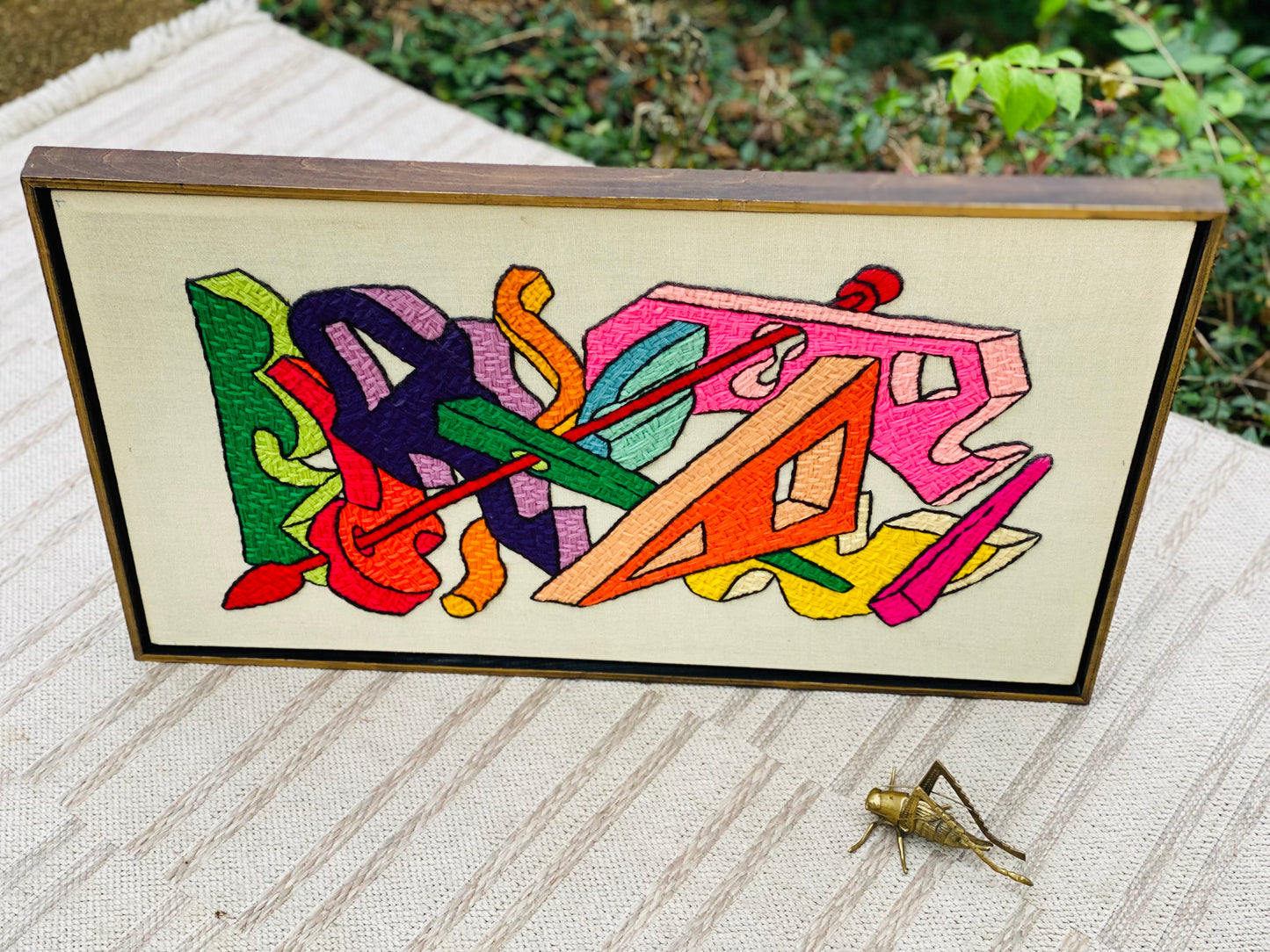 Vintage MCM Framed Abstract Needlepoint Artwork