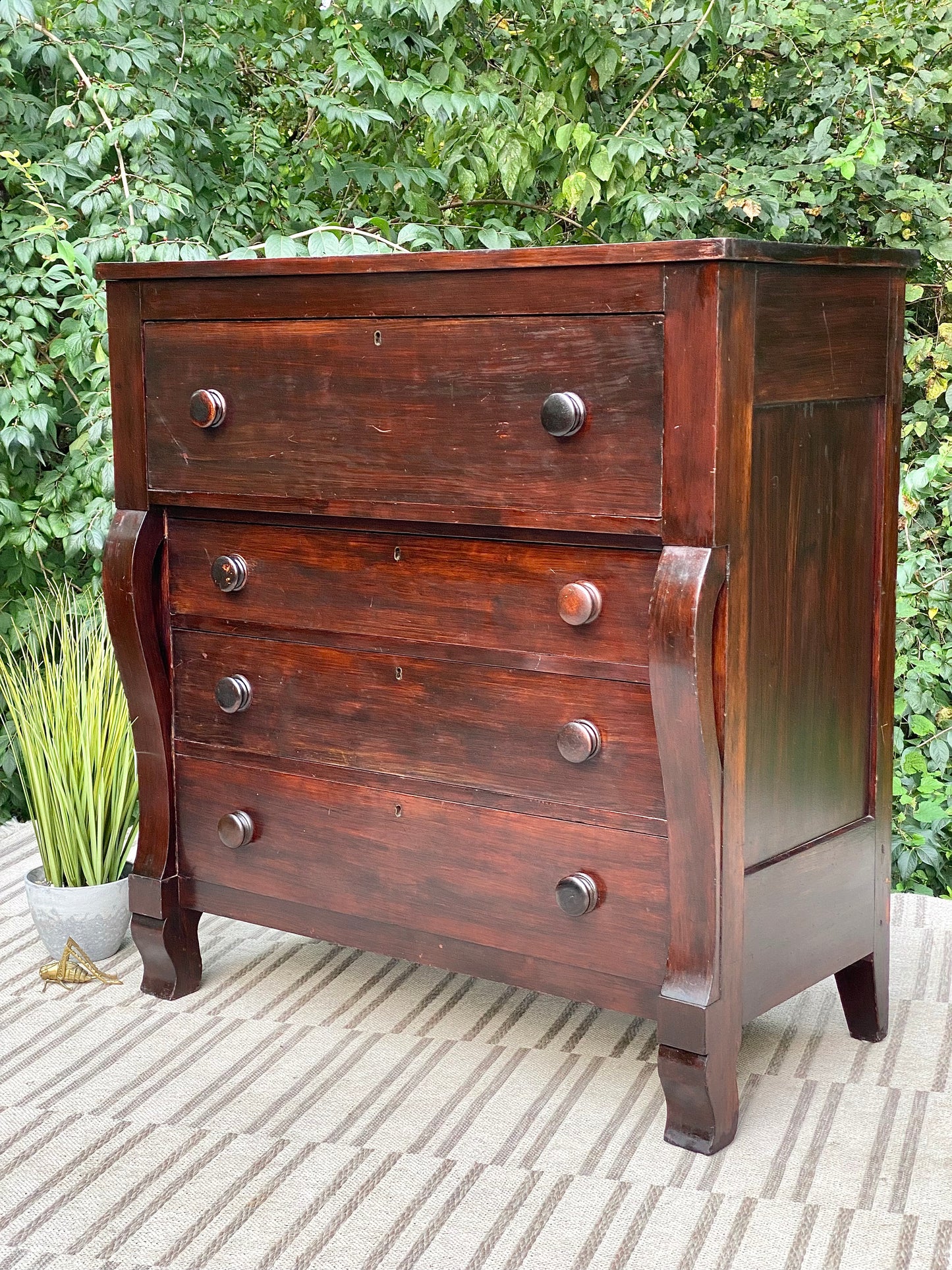 Vintage Wooden Empire Style 4 Drawer Highboy Dresser