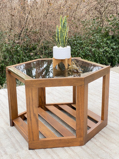 Vintage Wooden Mersman Hexagon Side Table