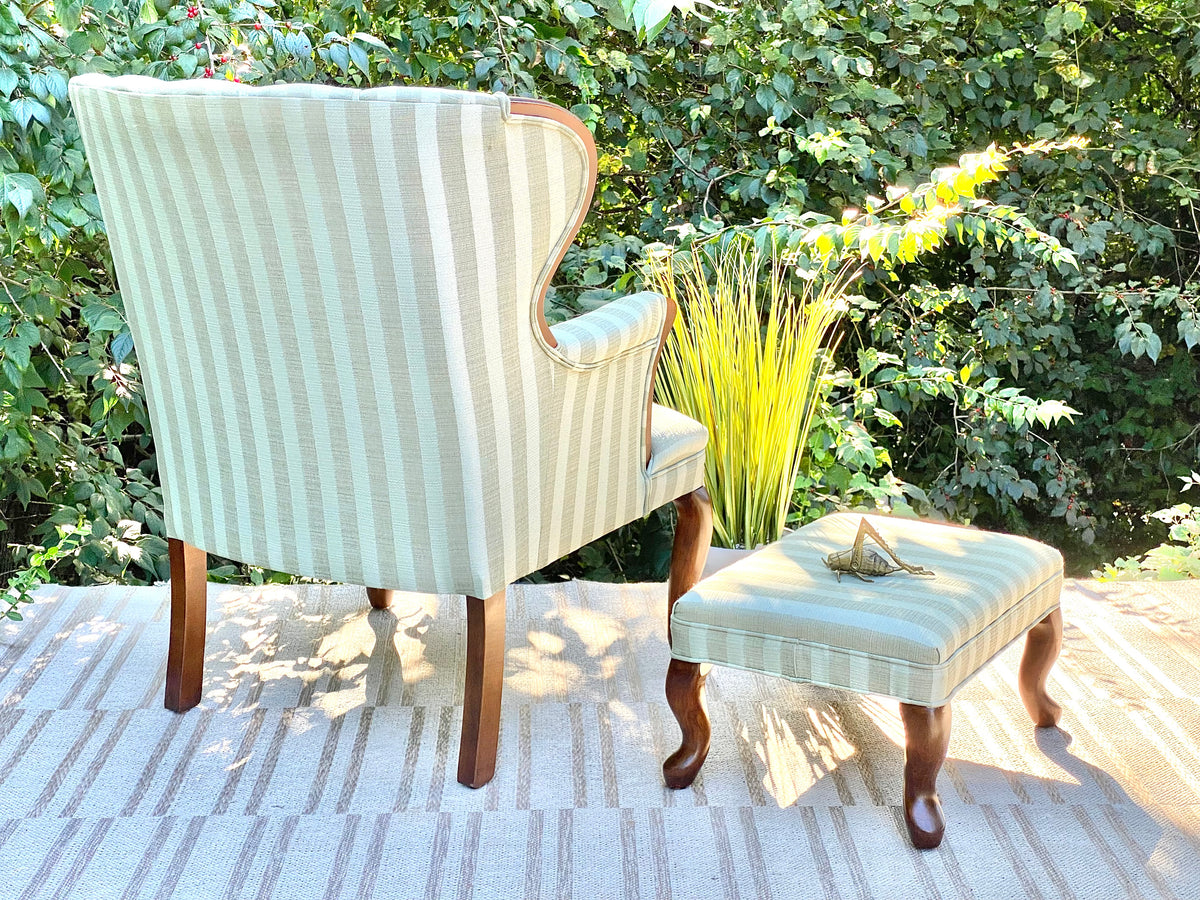Upholstered Striped Wingback Occasional Chair & Ottoman
