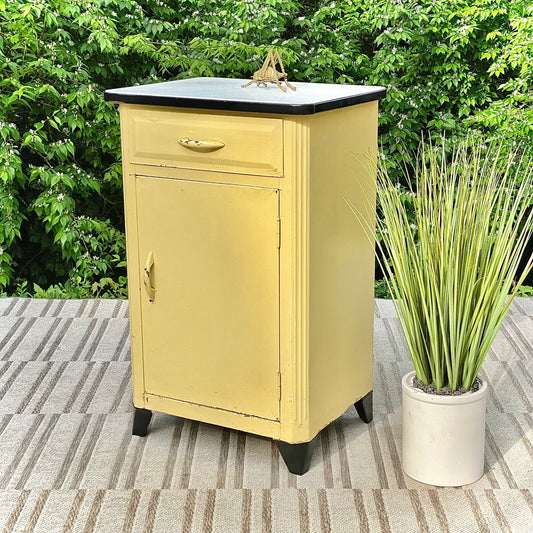 Vintage Yellow Metal Medical Cabinet