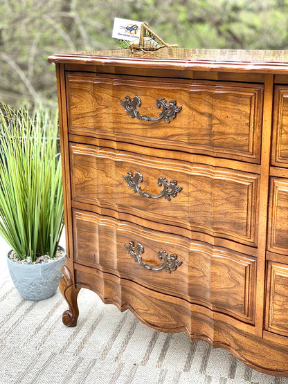 Vintage Wooden French Provincial 9 Drawer Dresser
