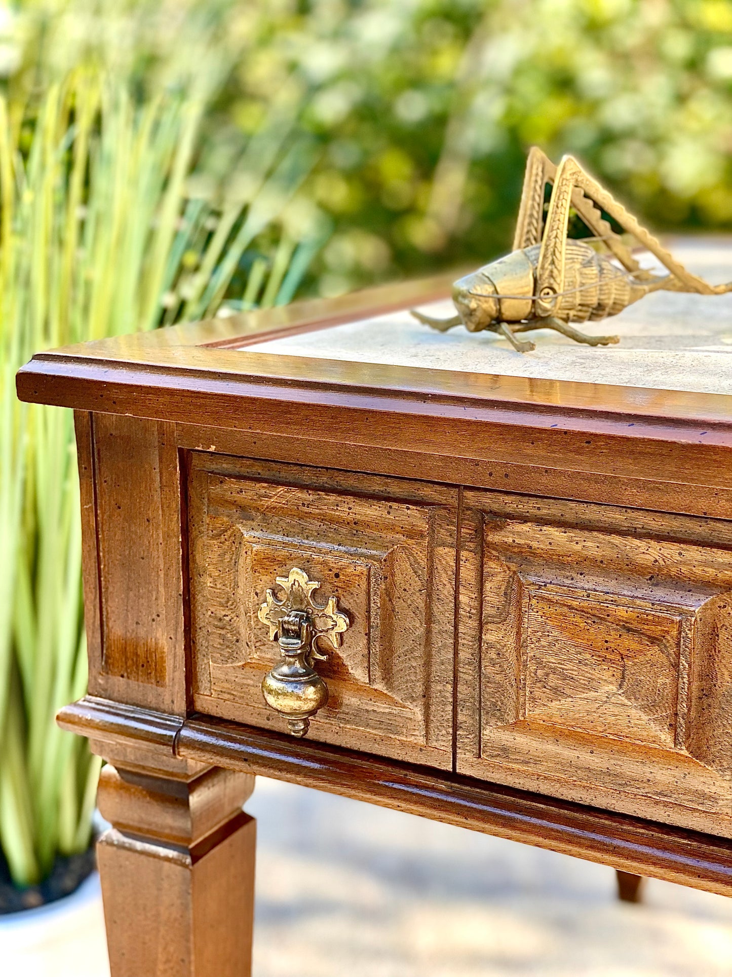 Vintage Wooden Marble Top Side Table