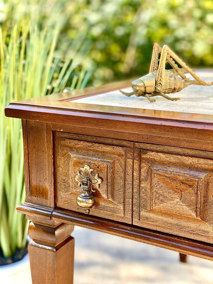 Vintage Wooden Marble Top Side Table