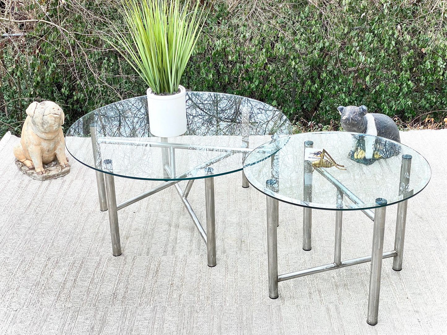 Pair of Glass Metal Tubular Tables