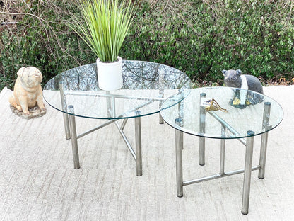 Pair of Glass Metal Tubular Tables