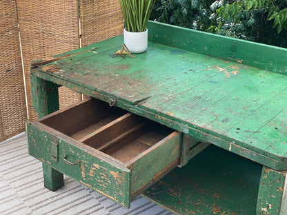 Vintage Green Wooden Work Bench