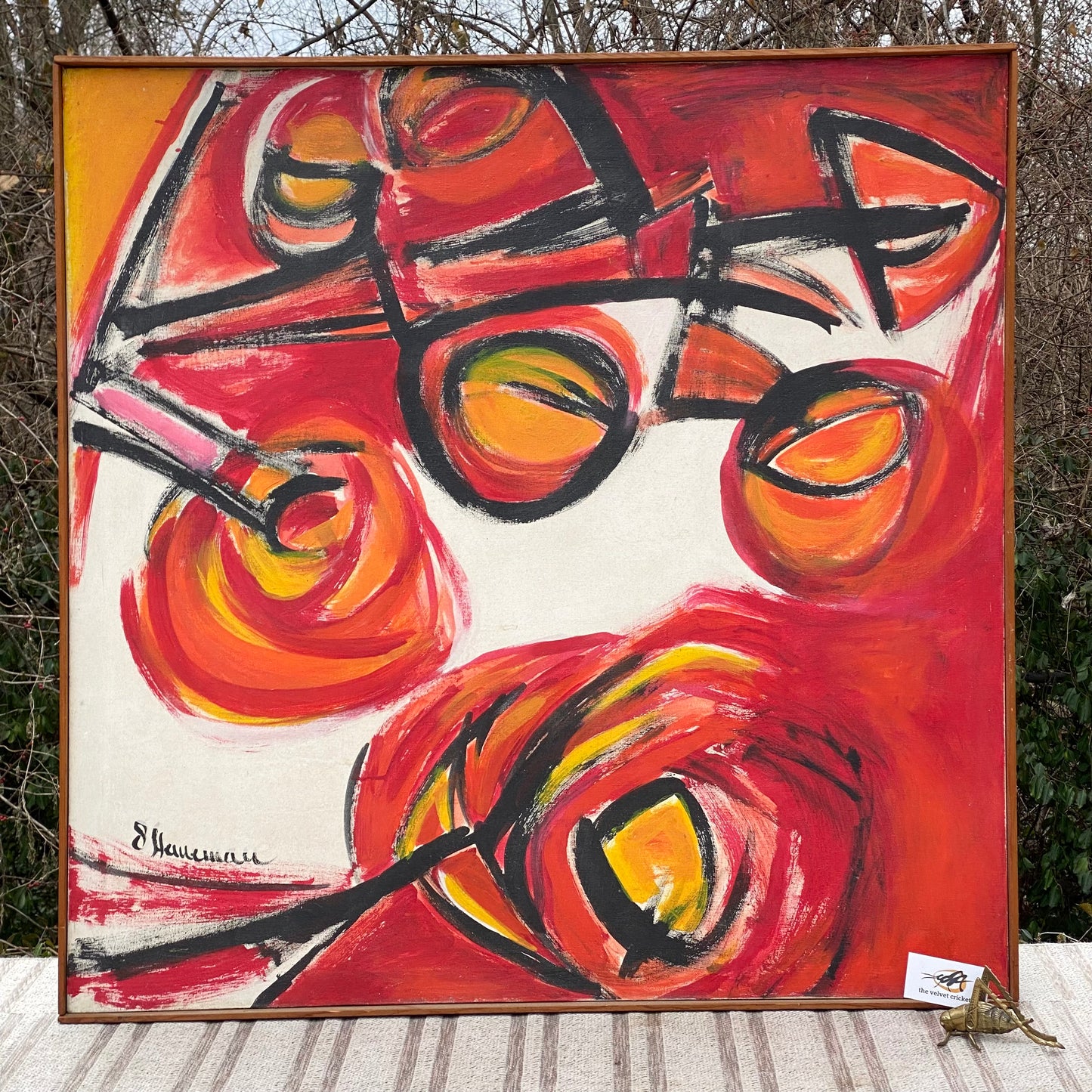 Large Vintage MCM Mid Century Abstract Signed Painting