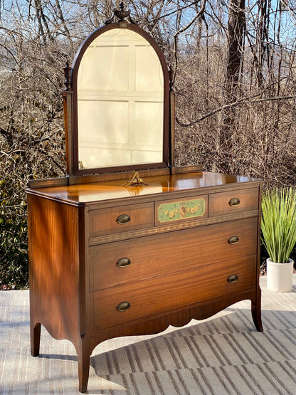 Nice Vintage Mahogany 3 Drawer Dresser & Mirror