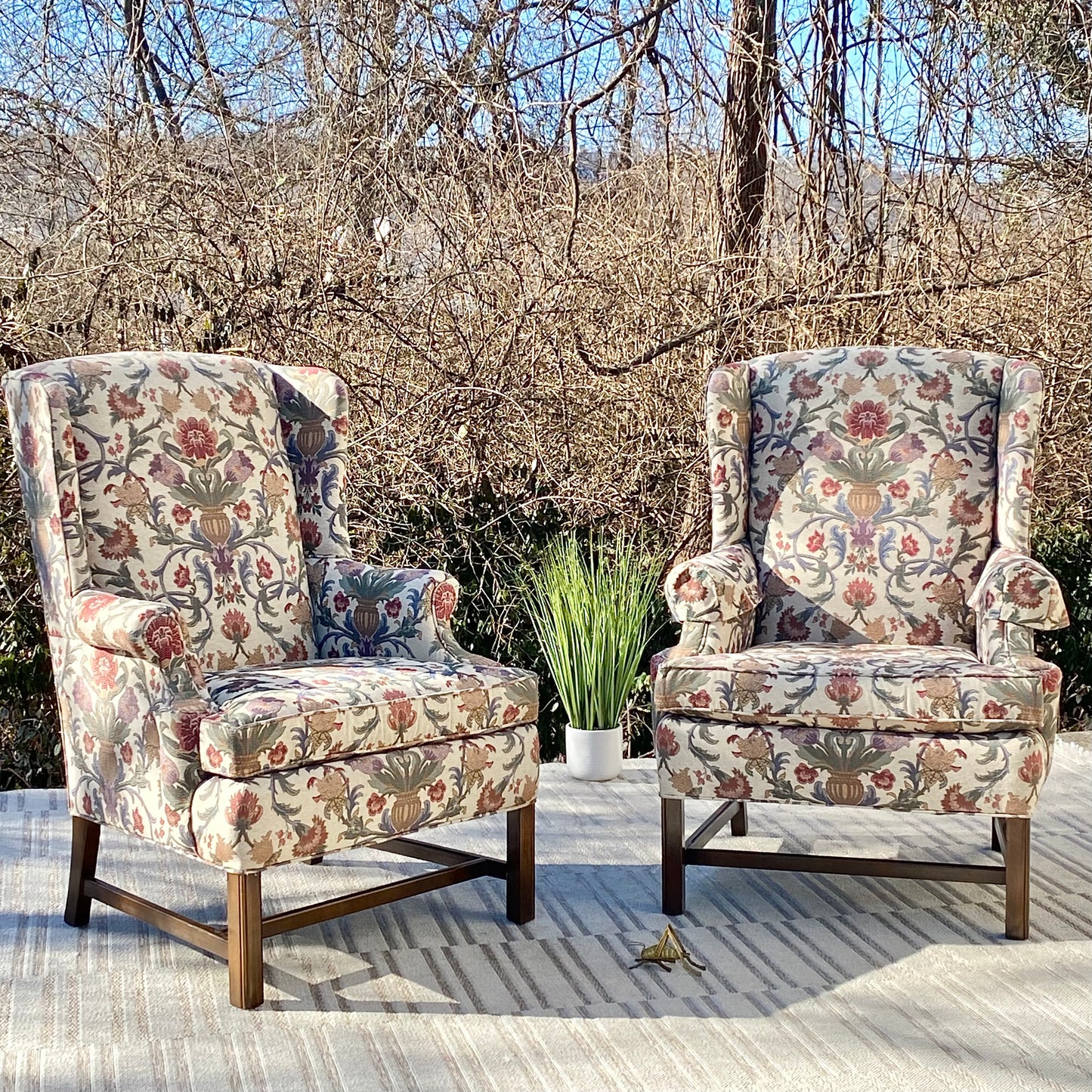 Pair of Designer Upholstered Wingback Accent Chairs