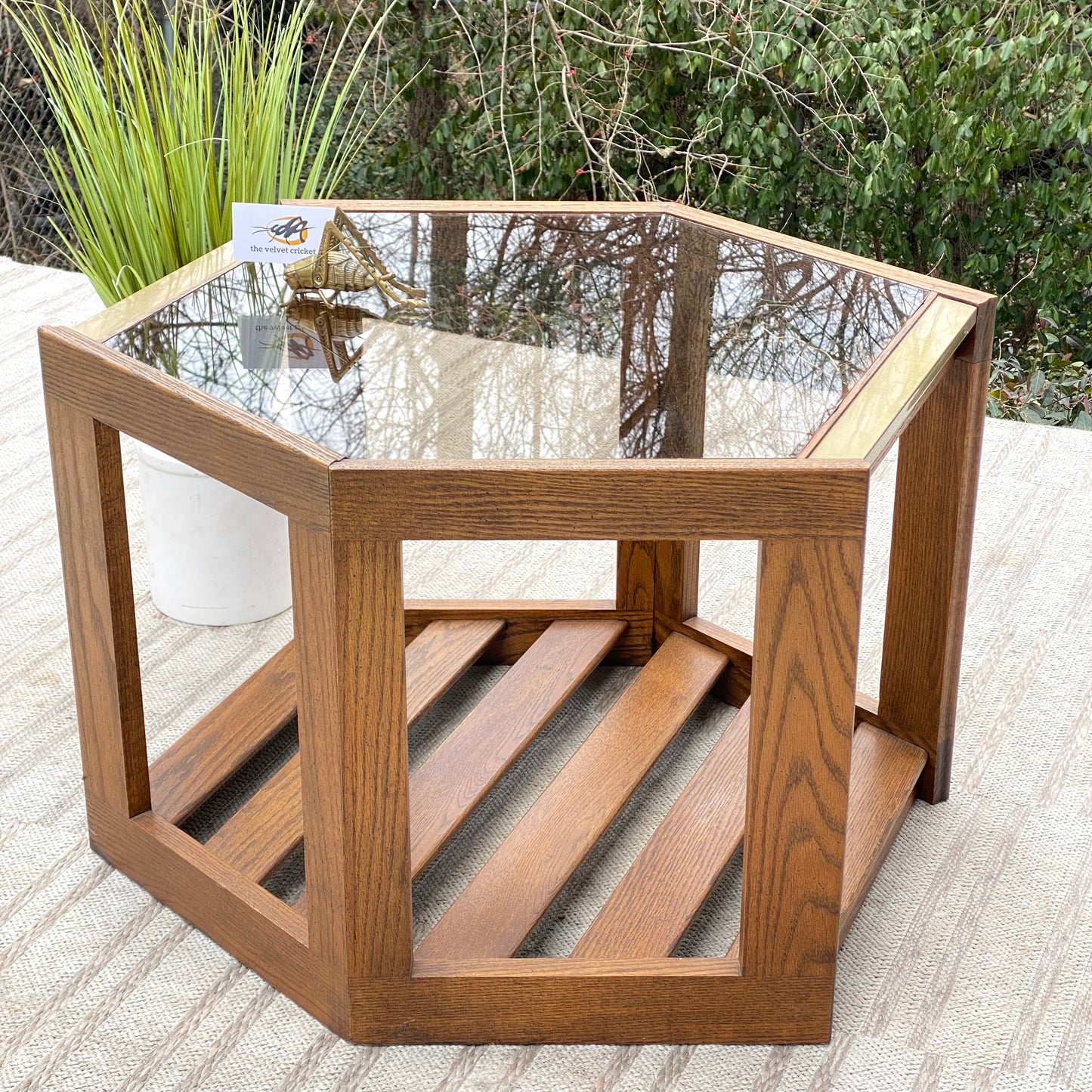 Vintage Wooden Mersman Hexagon Side Table