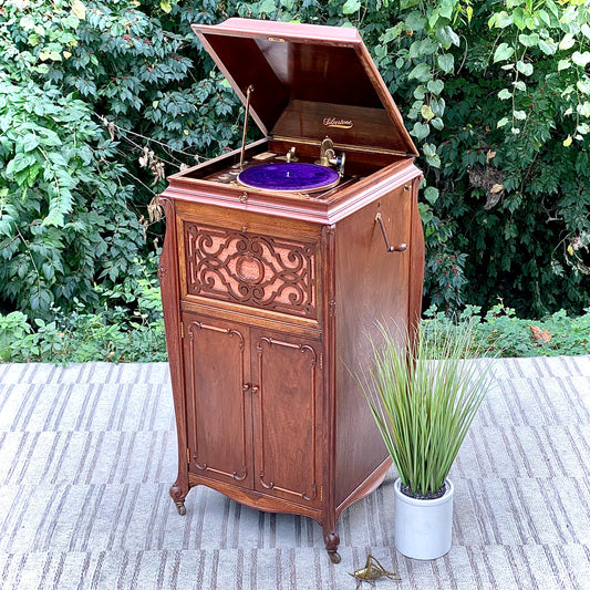 Vintage Silver Tone Victrola Phonograph Floor Model