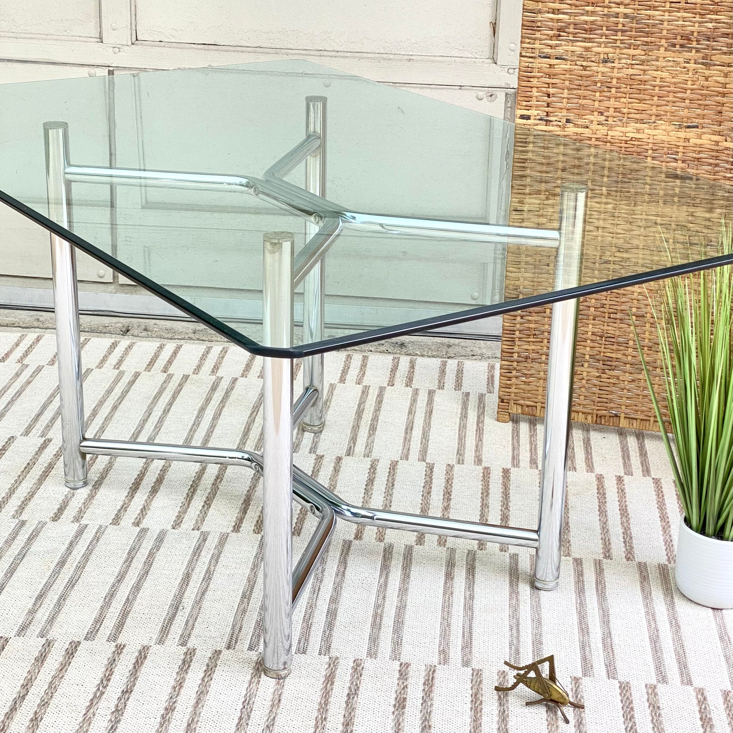 Retro Chrome Tubular Glass Dining Table