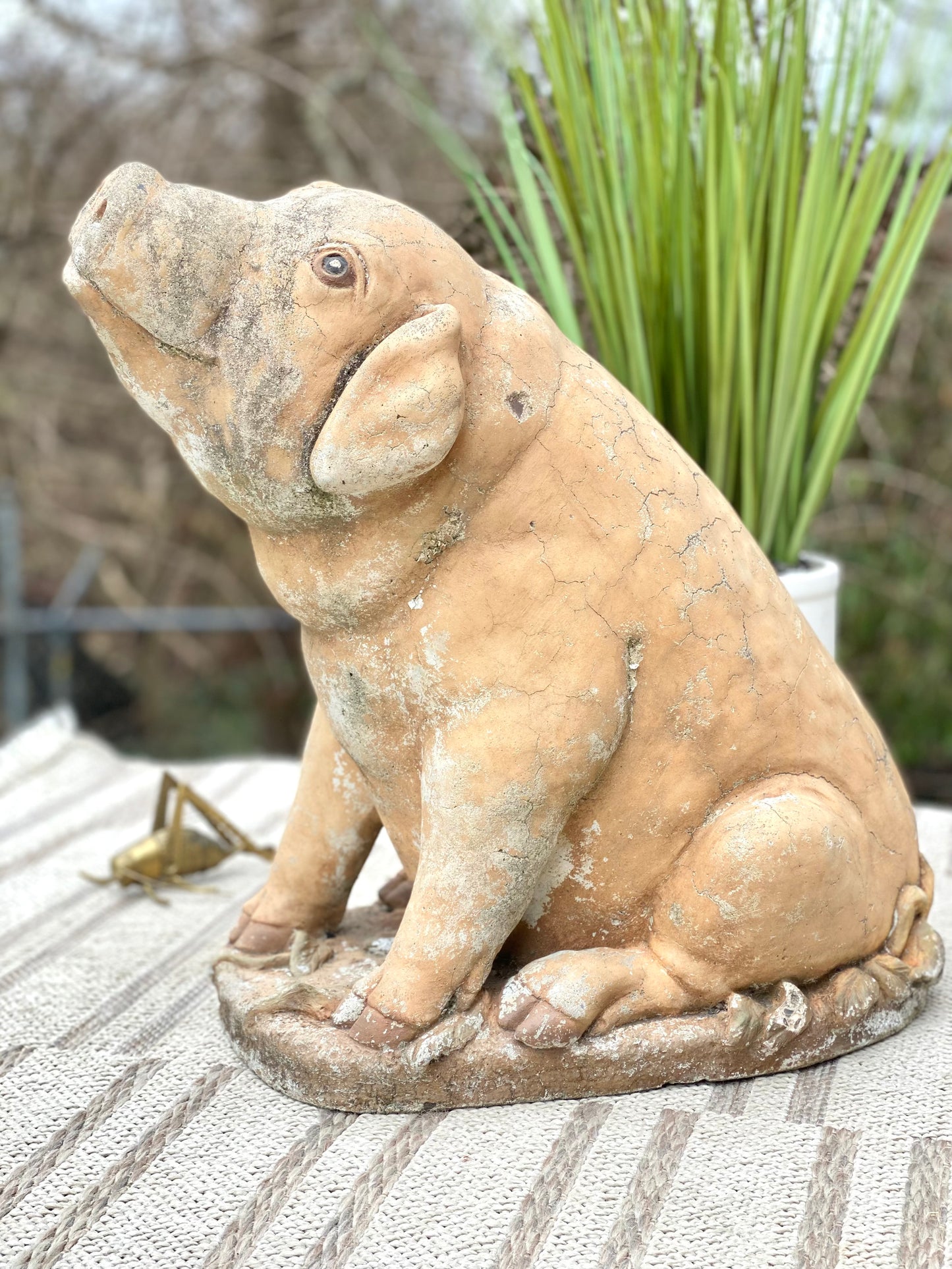 Vintage Concrete Pig Statue