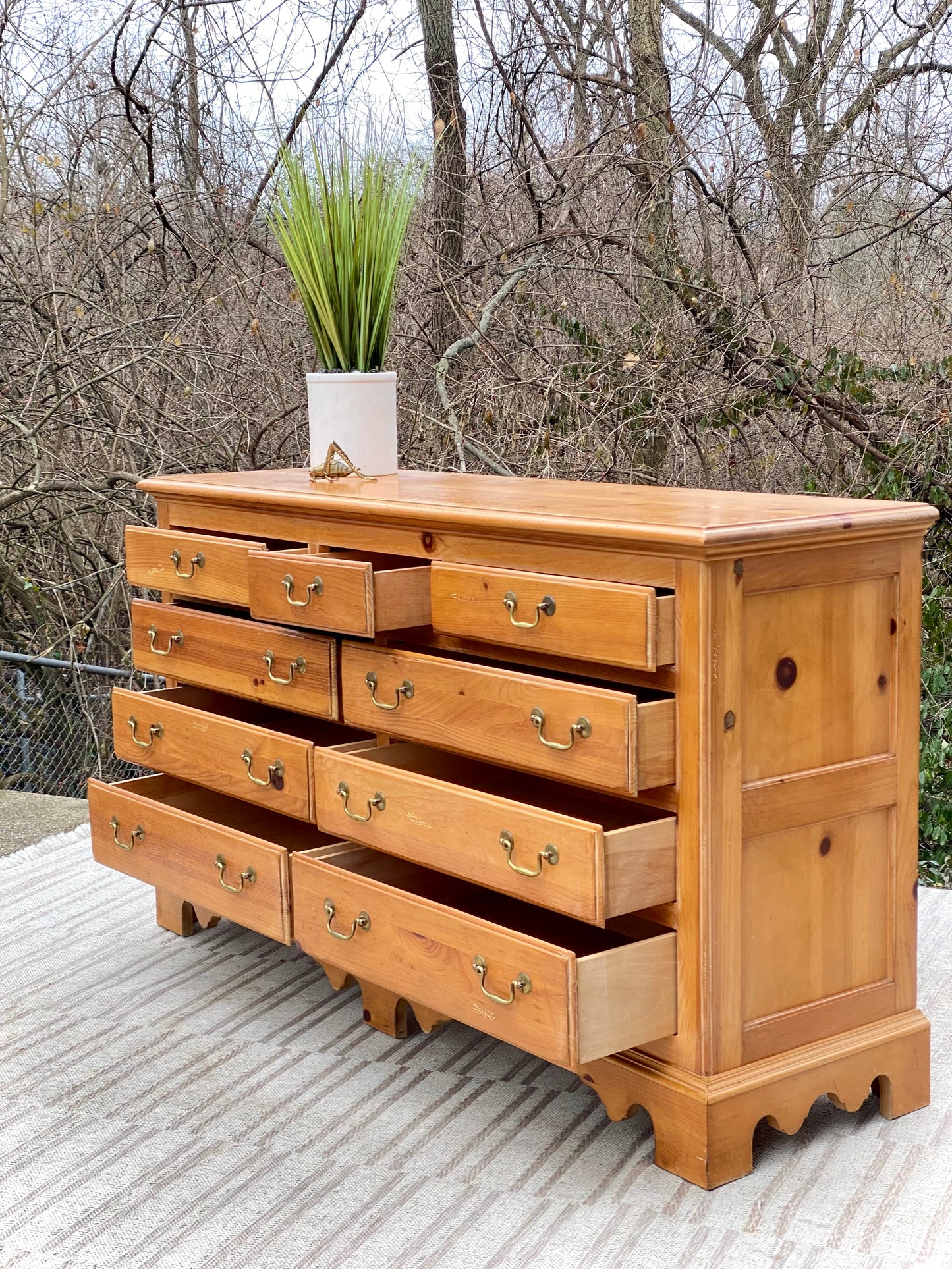 Nice Solid Pine 9 Drawer Lowboy Dresser