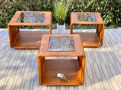 Vintage MCM Mid Century Oak Coffee & Side Tables