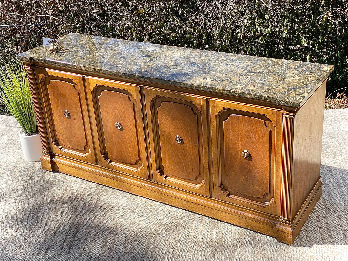 Vintage Wooden Credenza with Marble Top