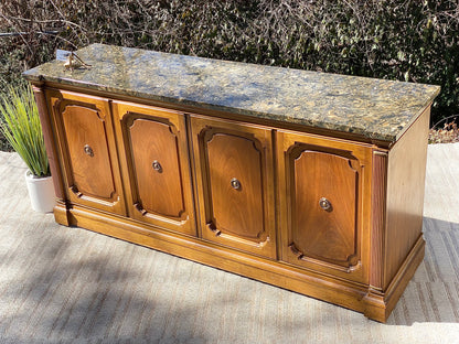 Vintage Wooden Credenza with Marble Top