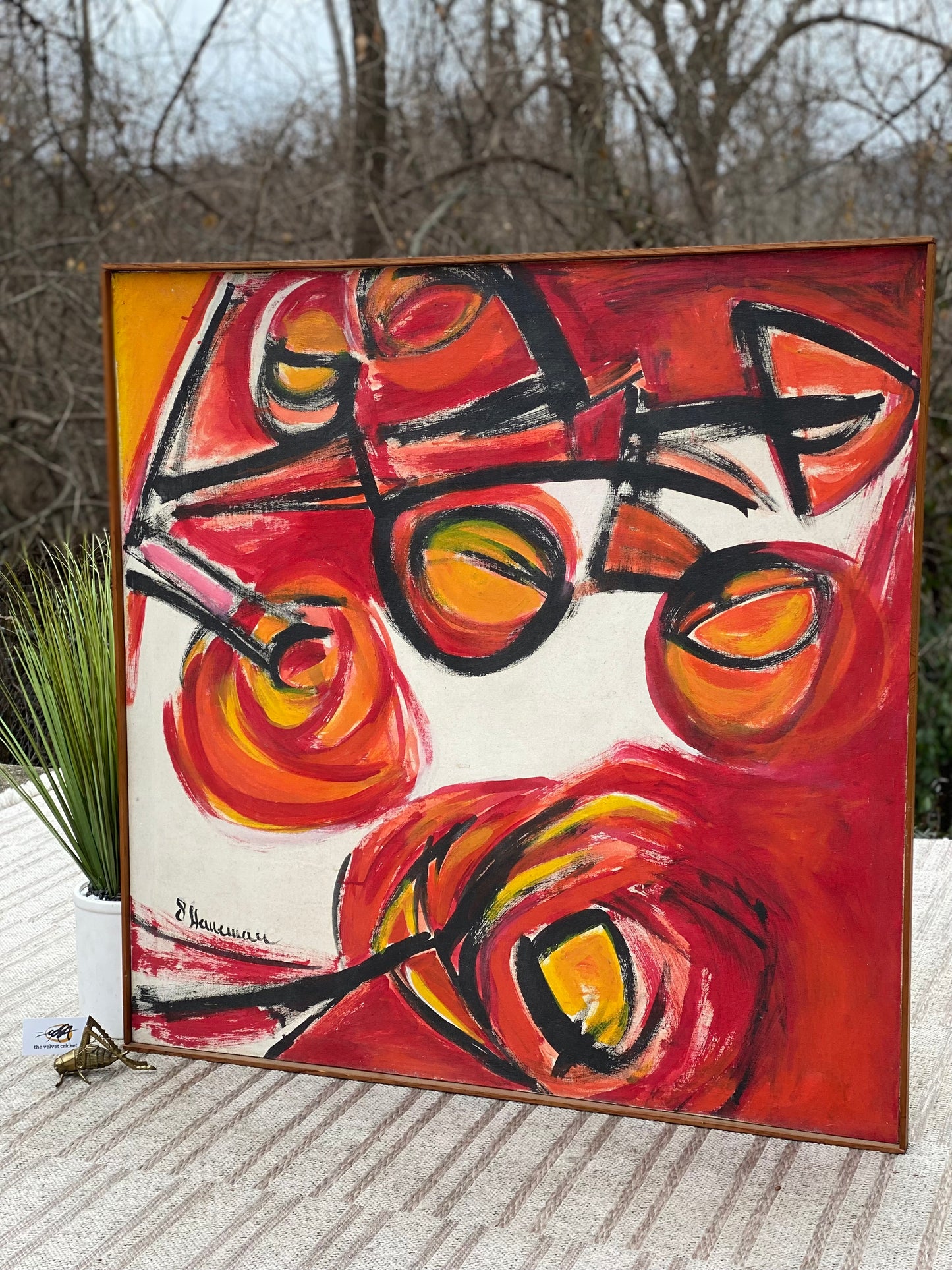 Large Vintage MCM Mid Century Abstract Signed Painting