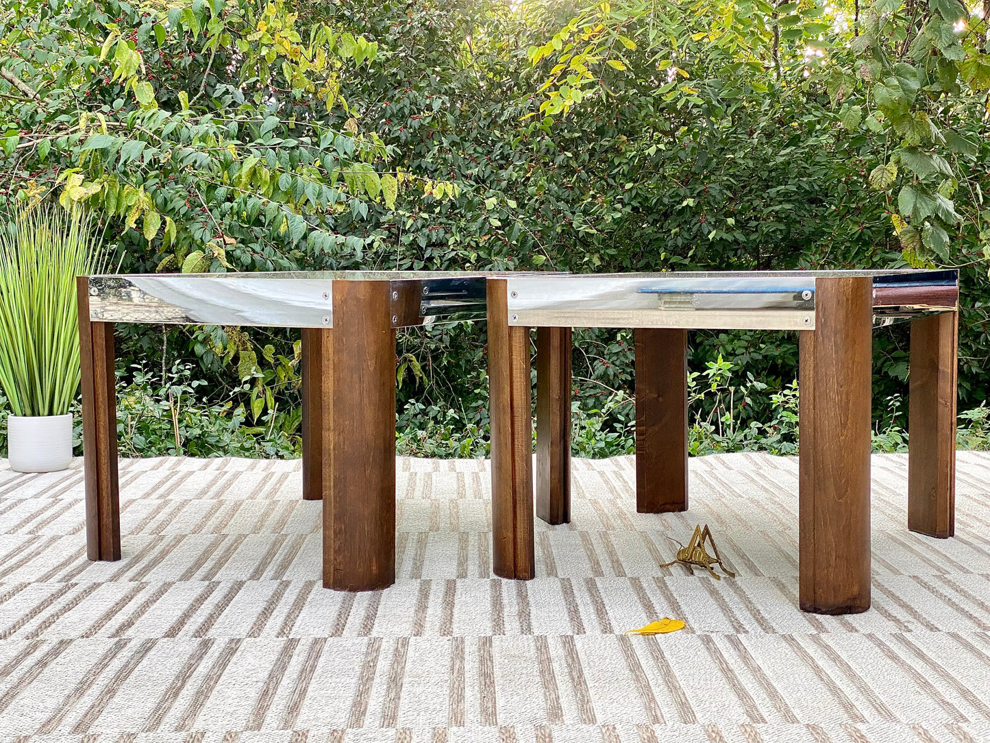 Vintage Chrome Wood & Glass Side Tables