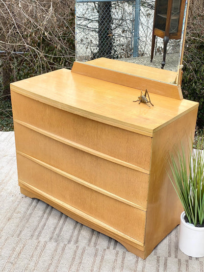 Vintage MCM Harmony House 3 Drawer Dresser with Mirror