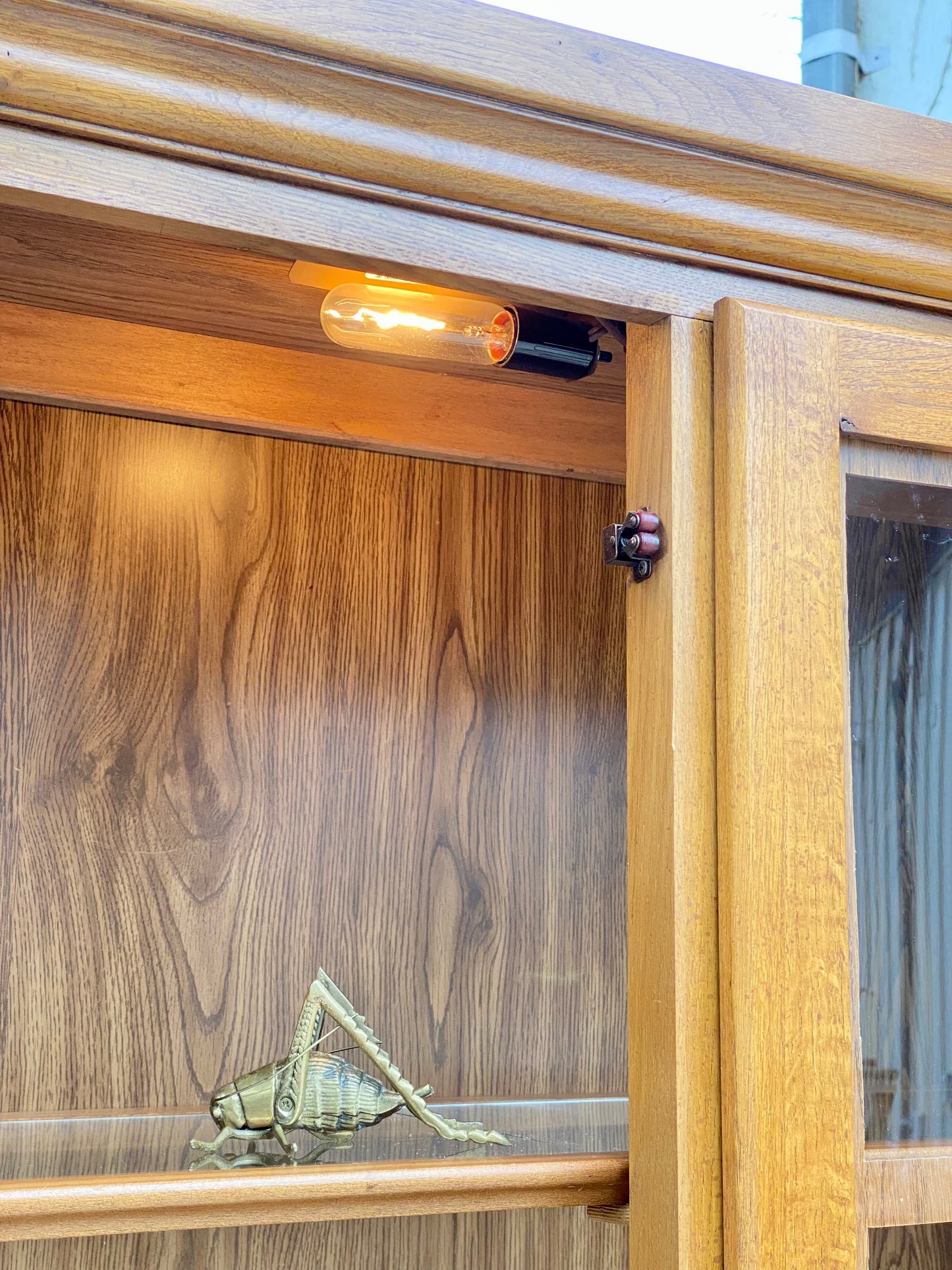 Vintage Wooden 2 Piece Lighted Hutch