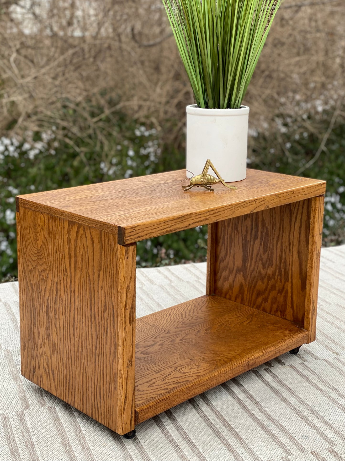 Vintage MCM Wooden Rolling Stand Side Table