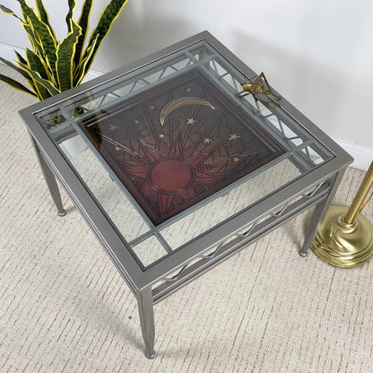Beautiful Modern Glass Metal Sun & Moon Side Table