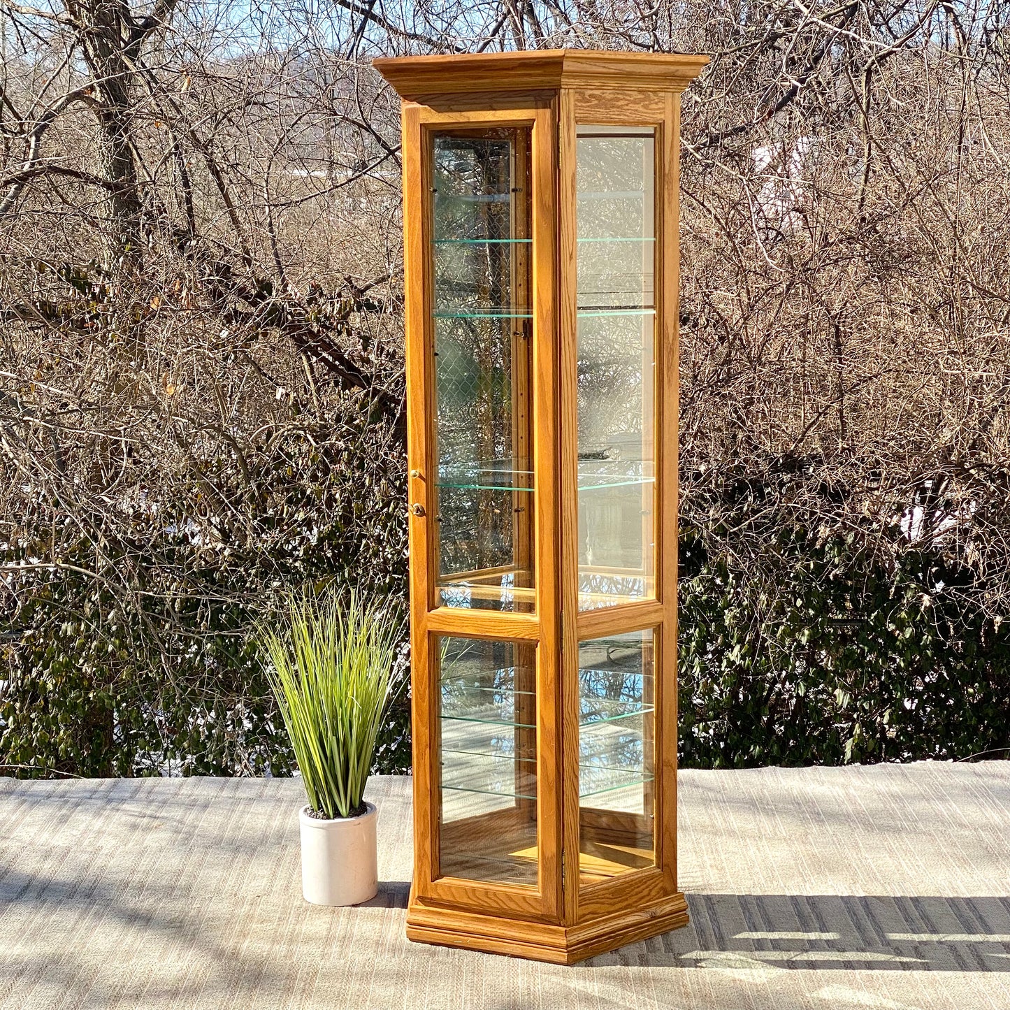 Nice Wooden Oak Tall Display Cabinet