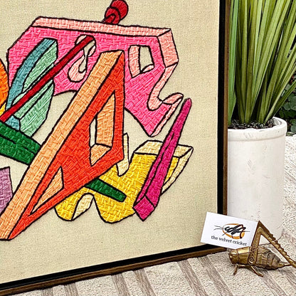 Vintage MCM Framed Abstract Needlepoint Artwork