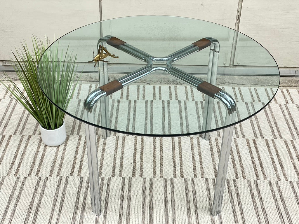 Retro Chrome Tubular Glass Dining Table