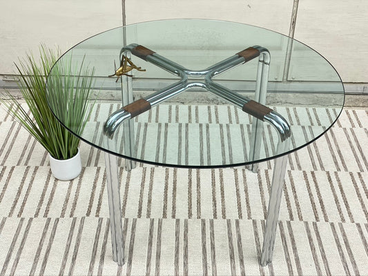 Retro Chrome Tubular Glass Dining Table