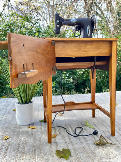 Small Vintage Wooden White Sewing Machine Side Table