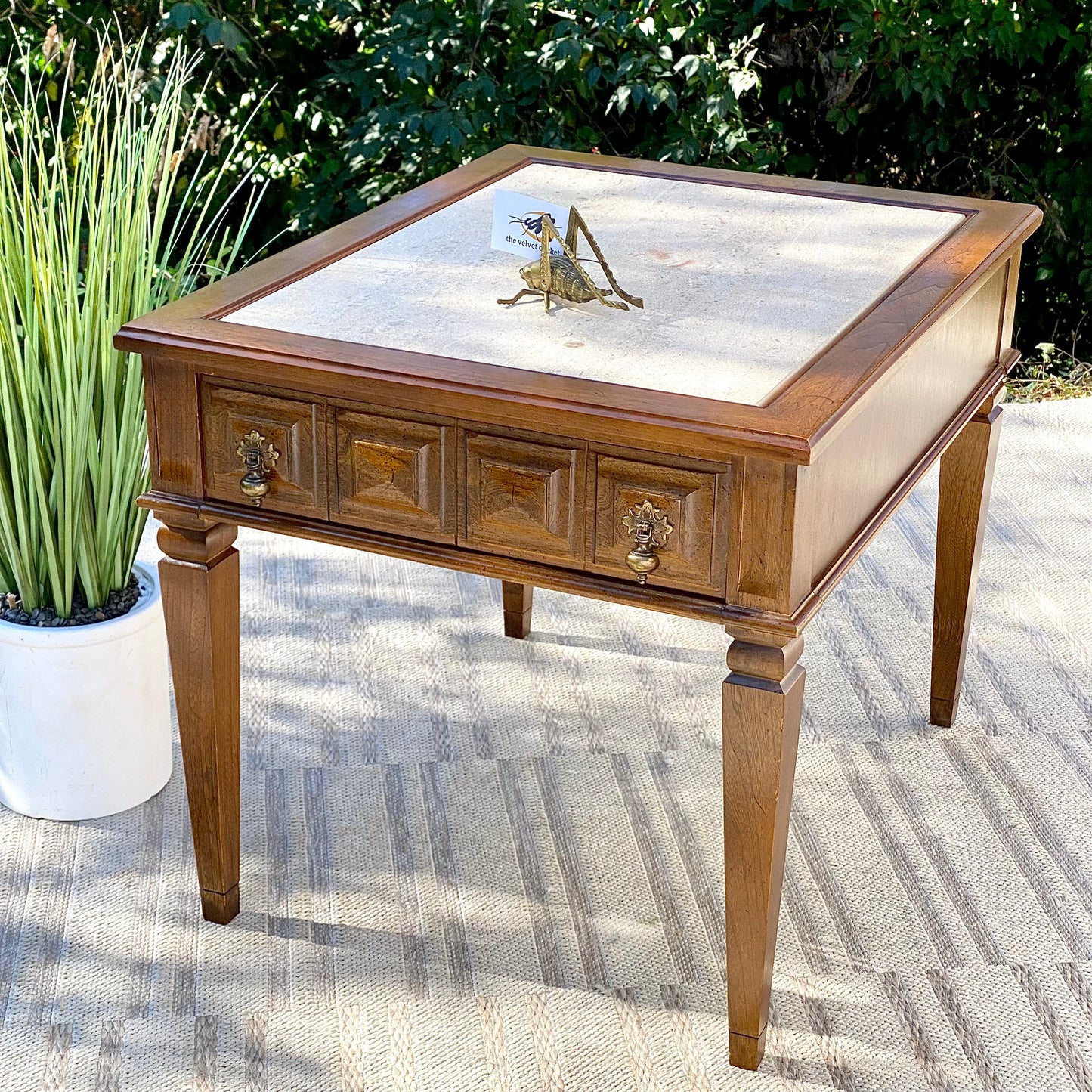 Vintage Wooden Marble Top Side Table