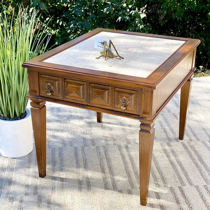 Vintage Wooden Marble Top Side Table