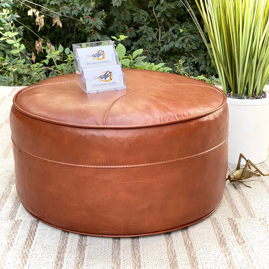 Vintage Round Leather Ottoman
