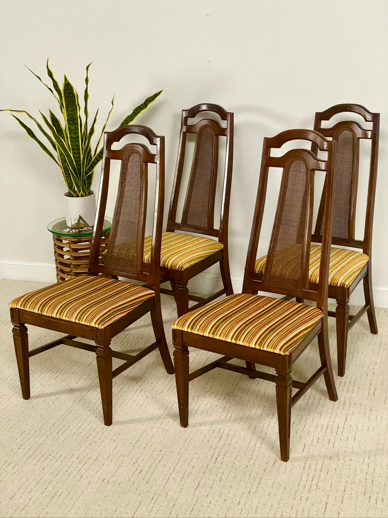 Vintage Set of 4 High Cane Back 1970s Dining Chairs