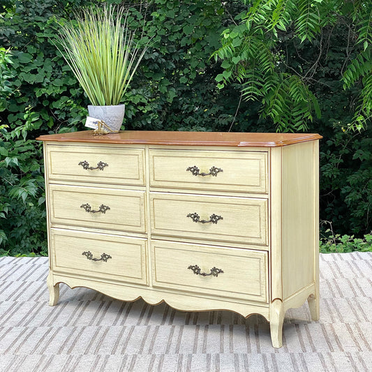 Vintage French Provincial Wooden 6 Drawer Dresser
