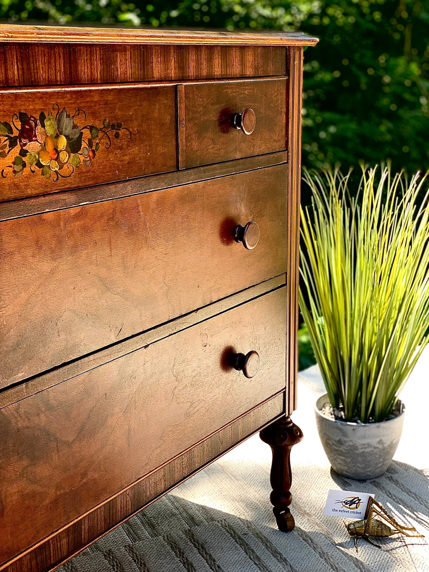 Vintage Wooden 3 Drawer Dresser with Stencil