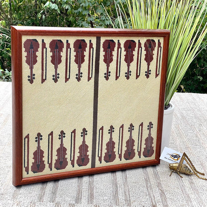 Vintage Handmade Needlepoint Backgammon Violin Framed Art