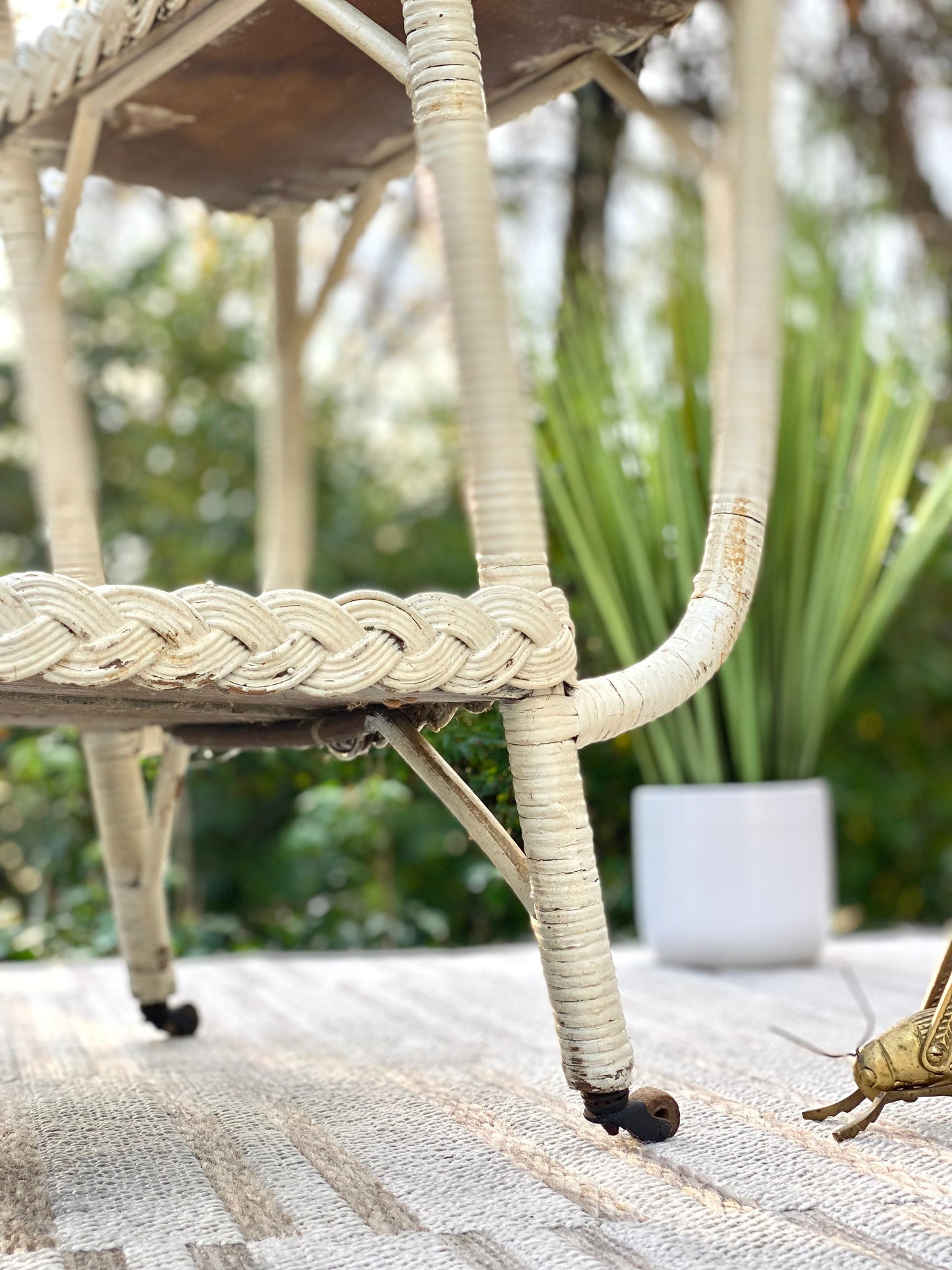 Vintage Wicker Glass Bar Cart