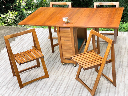 Vintage MCM Aldo Jacober Drop Leaf Table with 4 Folding Chairs