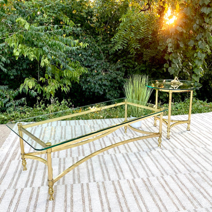 Pair of Brass Glass Coffee & Side Tables